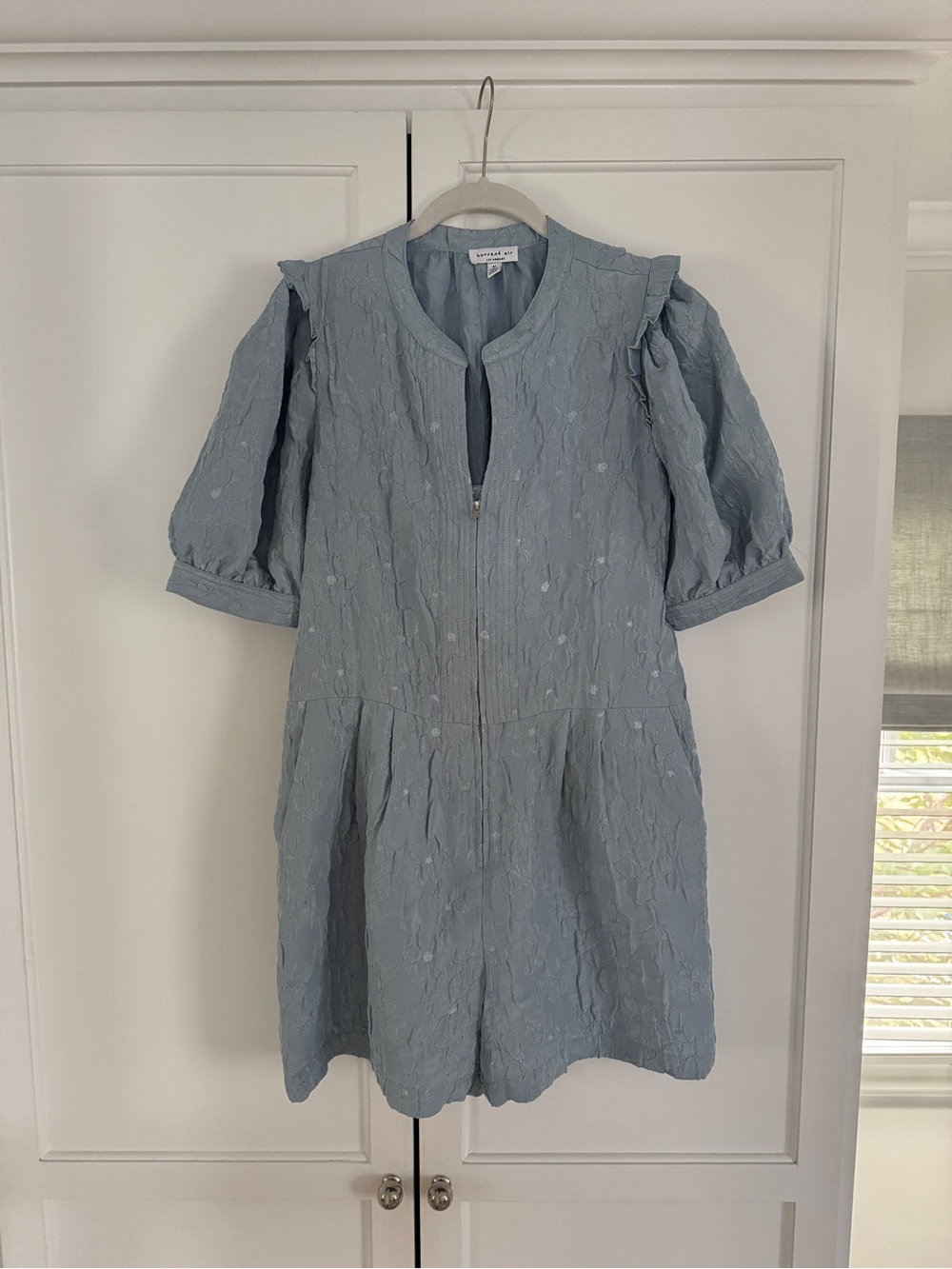 Current Air Light Blue Textured Puff Sleeve Romper